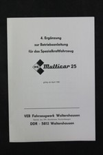 alter Druck Ergänzung Betriebsanleitung Multicar M25 old vintage