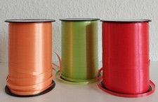 3 x ca. 500 m Geschenkband Ringelband rot, grün, orange
