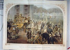 Original alter antiker Druck 1858 Farbe Prinz Friedrich Wilhelm Berlin Kutsche