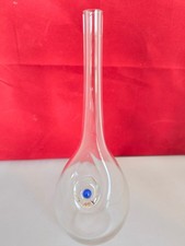 Glasvase 18cm Klarglas mit blauer Kugel mundgeblasen Studioglas Dekoration
