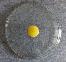 großer runder Glas-Topf-/ Pfannendeckel ~ gelber Kunststoffgriff ~ Ø 32 cm