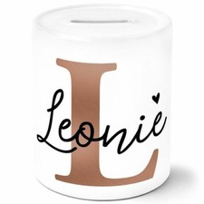 Kinder Spardose personalisierbar mit Namen Initiale Kupferoptik personalisierte