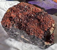 Beidseitiger Eisenkiesel xx lila Flußspat - Wölsendorfer Flußspatrevier 19x13cm