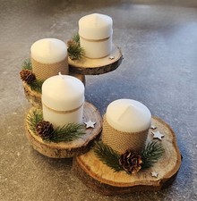 Adventskranz,  Weihnachtsdeko Adventsgesteck, Holz 17x24x28 cm weiß-natur Holz