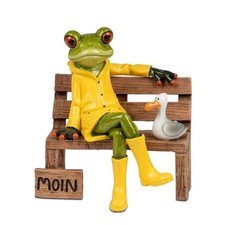 Dekofigur Frosch Moin auf Bank mit Möwe 13cm Formano Froschhausen
