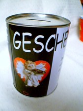 Spardose, Blechdose, mit Engelmotiv, ca. 11 cm hoch