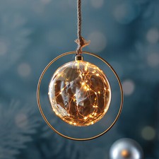 LED Glaskugel im Ring Deko Kugel Juteseil beleuchtet  Timer D: 20cm gold amber