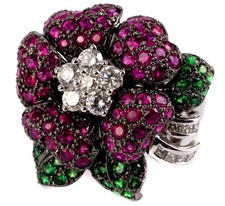 Unikat 5,77ct. Rubin Brillant Blumen Ring Design 750 Weißgold  Gr. 52 Tsavorit