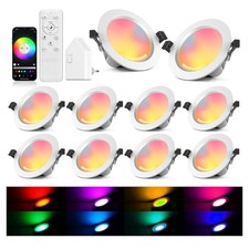 10er WiFi Bluetooth 5W LED Einbaustrahler 230V, RGBWC+CCT LED Deckenspot