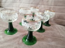 6 Stück Römer Goldrand Weingläser 0,1l Römerglas Grün Weinlaub Motiv Weinglas 
