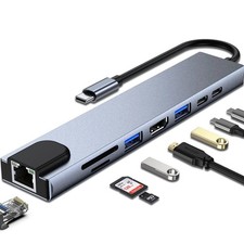 USB-C Hub 8-in-1 Adapter USB 3.0 4K HDMI RJ45 LAN Ethernet Micro SD Kartenleser