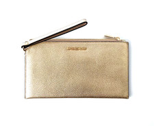 MICHAEL KORS Clutch JET SET TRAVEL LG TZ WRISTLET Leder pale gold