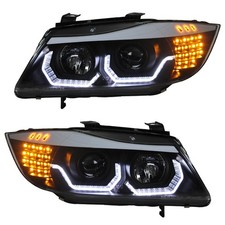 Scheinwerfer 3D Angel Eyes für BMW 3er E90 E91 Schwarz 05-08 LED-Blinker B-Ware#