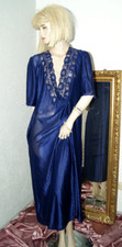 Vintage Morgenmantel * Negligee-Mantel Nylon dunkelblau Spitze Gr. 40/42