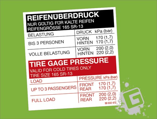 Opel kadett reifenüberdruck - c,