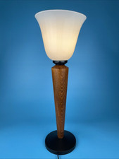 Tischlampe, Kelchlampe, Mazda, Art Deco Stil, Holz, Glas, 52 cm groß, Vintage