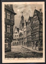Künstler-AK Alt-Frankfurt, Römer mit Haus Frauenstein, Salzhaus 