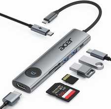 Acer USB C Hub, 4K@60Hz Adapter Mit HDMI, PD 100W, 2X USB 3.0, Datenport, Karten