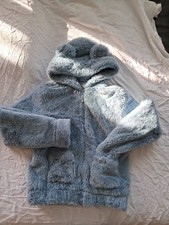 Teddy Sweatjacke Mädchen H&M Hellblau Flauschig Gr. 170 Kapuze mit Ohren