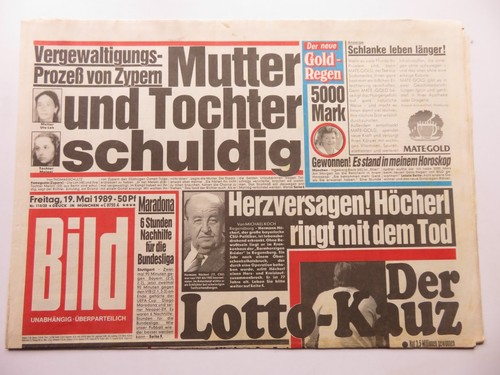 Bild zeitung vom - zeitung, 19.05.1989