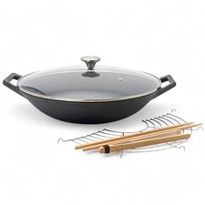 osoltus Wok  Gusseisen mit Zubehör Wok-Set mit Deckel  36cm