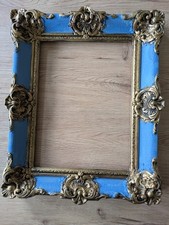 Schöner Prunk  Bilderrahmen in Hellblau Gold Barock für 18 x 24 cm