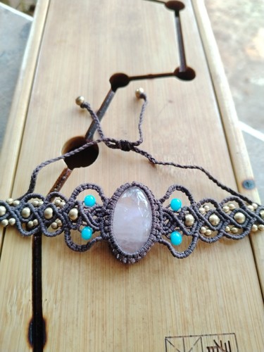 Rosenquartz makramee armband - rosenquartz,