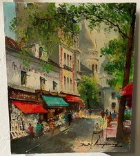 Antikes Gemälde Ölgemälde Ölbild Paris Straßenansicht mit Signierung 1940