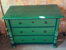 Holzkommode Weichholz Antik 3 Schubladen Grün Farbverziehrung Hellgrün Bis Moosg