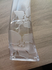 Vase Eisch Frauenau Glas sandgestrahlt geätzt Blüten teilmattiert signiert 28cm