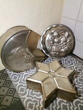 3 Alte Backformen Mond Stern Obstmotiv Backfom Rarität Shabby Vintage Retro 