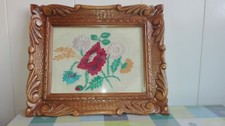  Bilderrahmen * massiv Holz * geschnitzt * mit Stickerei