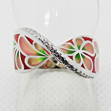 Emaille Cubic Zirkonia Ring BLÜTEN 925 Silber 585 Weißgold vergoldet 17,8 mm 56