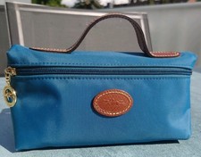 LONGCHAMP Cosmetic Pouch Kosmetik Tasche Petrol Blau Pouchette Etui Kulturbeutel