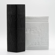 Martin Freyer Rosenthal Bisque Porcelaine Noire & White Vase Duo OP-ART Relief