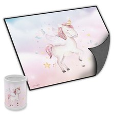 itenga Kinder Schreibunterlage rutschfest abwaschbar mit Stifteköcher EINHORN