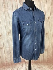 Replay Barstow Western Pearl Snap Herren Jeanshemd Langarm Blau Medium M4009