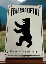 Feuersozietät  Sicherheit seit 1718 Berliner Bär Emaille Schild Emaileschild TOP
