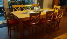 Eßzimmer Sitzgruppe Tisch verlängerbar 90 x 200 (260) cm, Bank, 5 Stühle, Buche