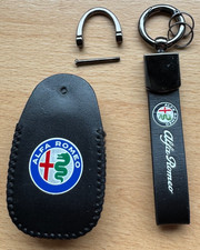 Leder-Schlüsselcover und Anhänger in schwarz für Alfa Romeo Giulia