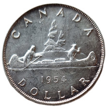 KANADA: 1 Dollar 1954, Pelzhändler und Indianer, prägefrisch.