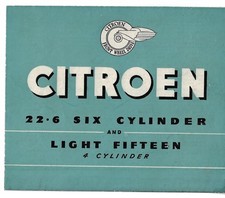 Citroen Traction Avant frühe 1950er UK Markt Faltprospekt Licht fünfzehn, sechs