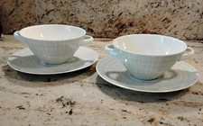 Arzberg Bastdekor grau 50er Jahre Design 2 Suppentassen mit Untertellern Vintage