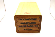 Leica 4er Mini-Spiele Set TIC-TAC-TOE /Solitaire /Back Gammon /Chess in Holzbox