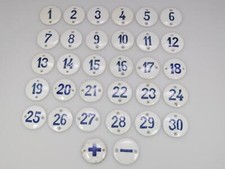 Porzellanschild Schilder aus Porzellan 1-30 & Plus & Minus Ø 4cm ~1930