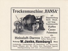 HAMBURG, Werbung 1913, W. Janke Trockenmaschine Hansa