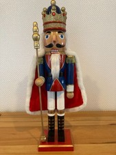 grosser, schöner Nussknacker, 50cm, Holz, König mit Krone, Stab, Umhang