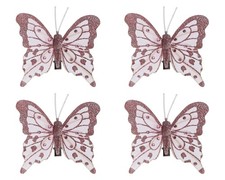 4 Schmetterlinge mit Clip 8cm - Deko Schmetterling zum Dekorieren & Basteln Rosa