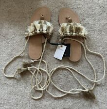 Zara Zehentrenner 37 Leder Sandalen Sandaletten Creme Khaki