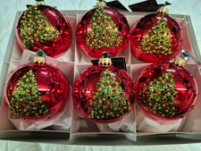 6 Christbaumkugel Weihnachtskugel Christbaumschmuck Krebs Glas Lauscha rot Tanne